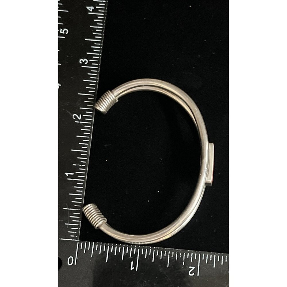 Vintage Sterling Silver Pink Rhodochrosite Modernist Cuff Bracelet 25.8g - Picture 6 of 8